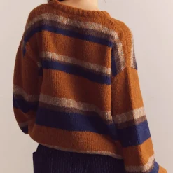 Women Amente - Pull Crew Neck Rayé - Ambre/Bleu