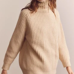 Women Amente - Pull Gaufré à Col Roulé - Beige