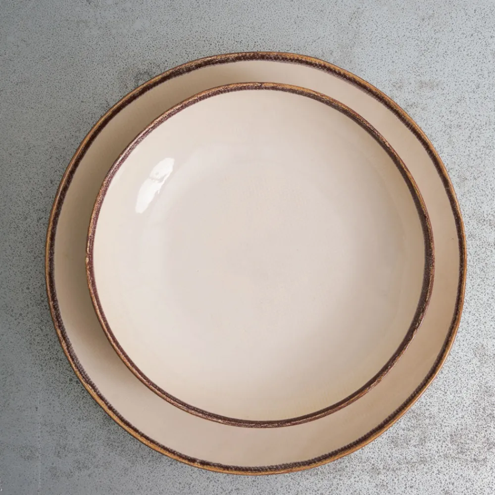 1636 DEARTIS Assiette plate en grès - Crème & Marron