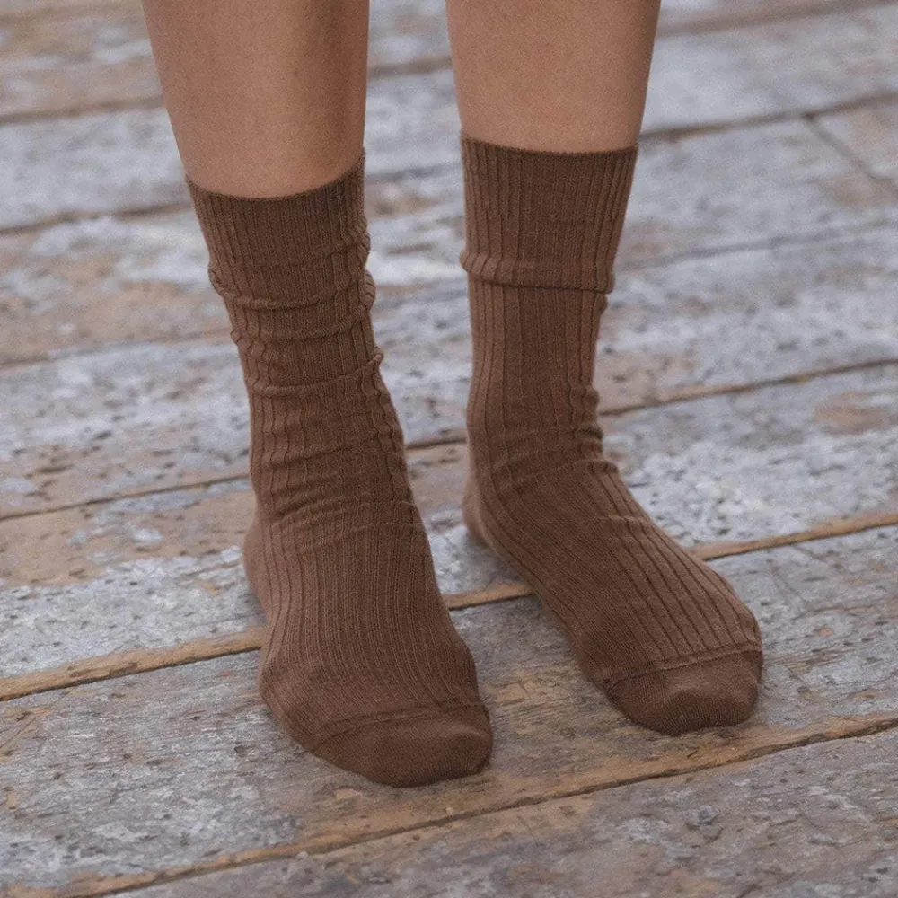 Women BASERANGE - Chaussettes côtelées Rib - Marron