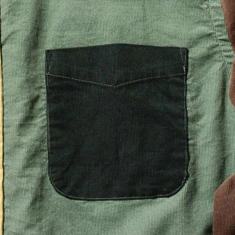 BEAMS Plus - Chemise Corduroy Panel - Vert