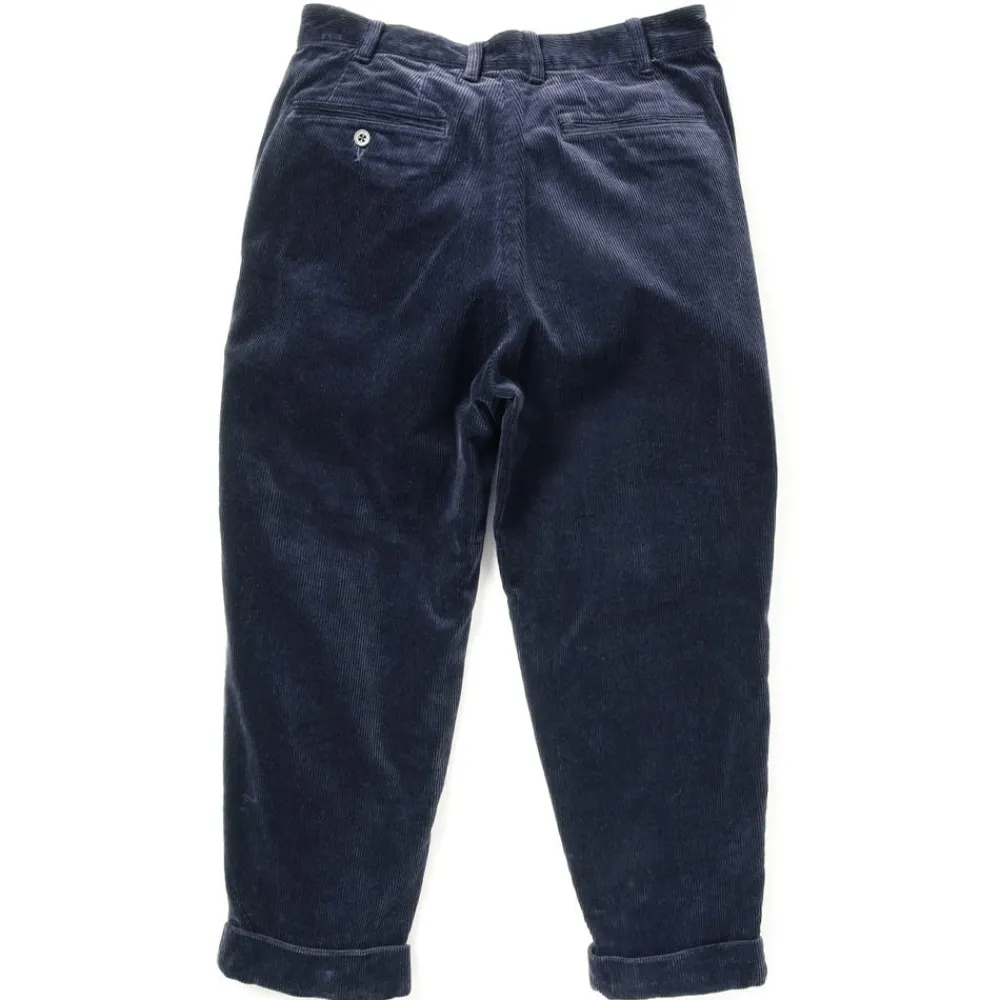 Beams Plus - Pantalon 2 Pleats Velours - Bleu