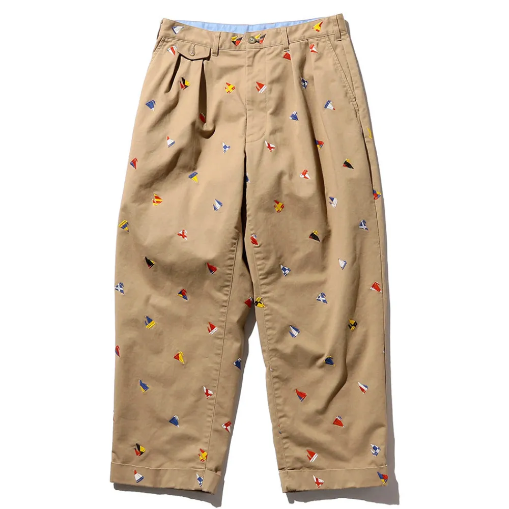 BEAMS Plus - Pantalon 2 Pleats Brodée - Beige