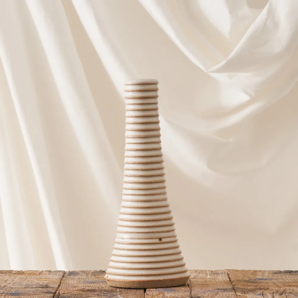 914 GRES CERAMICS Bougeoir en grès - Rayures verticales