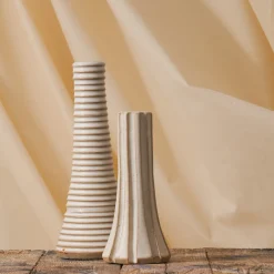 914 GRES CERAMICS Bougeoir en grès - Rayures verticales