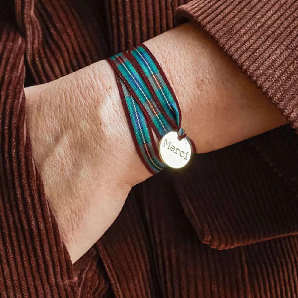 Women Merci Bracelet à Carreaux Médaille - Noir
