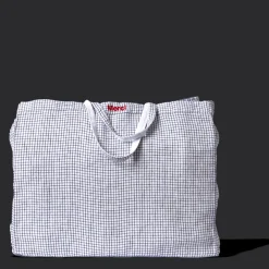 200 LINTEX Cabas en lin lavé - Carreaux Bleu Shibori