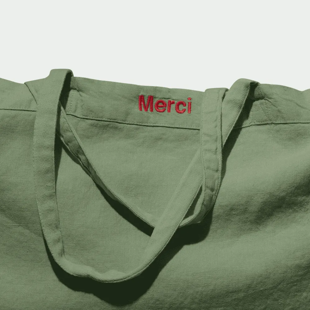 200 LINTEX Cabas en lin lavé Merci - Vert d'Anduze