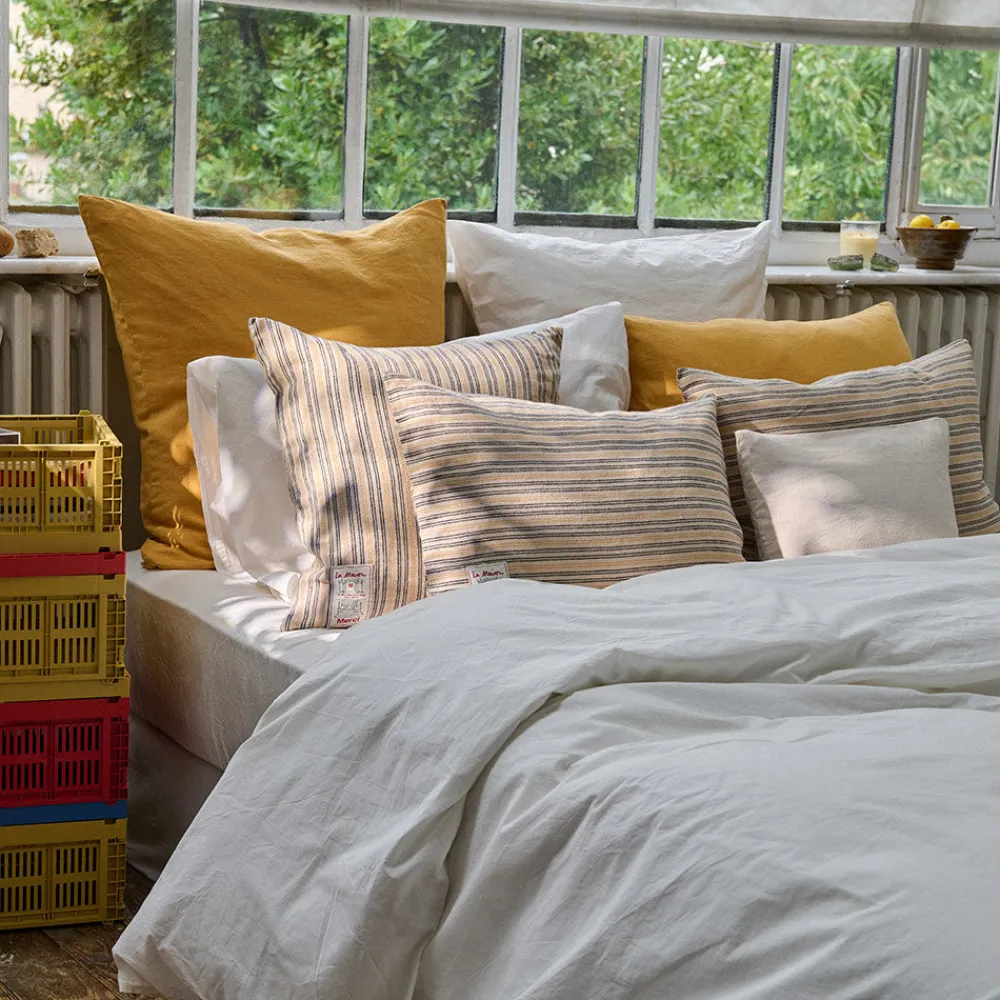 200 LINTEX Coussin épais en lin - Rayures Matelas Bleu & Jaune Asahi