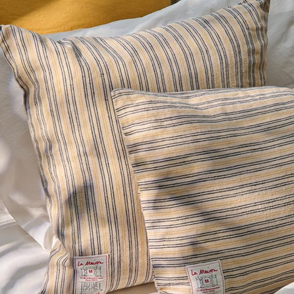 200 LINTEX Coussin épais en lin - Rayures Matelas Bleu & Jaune Asahi