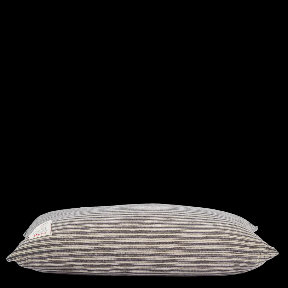 200 LINTEX Coussin épais en lin - Rayures Bleu Encre