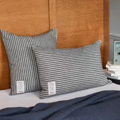 200 LINTEX Coussin épais en lin - Rayures Bleu Encre