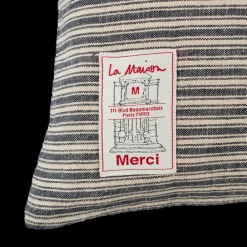 200 LINTEX Coussin épais en lin - Rayures Bleu Encre