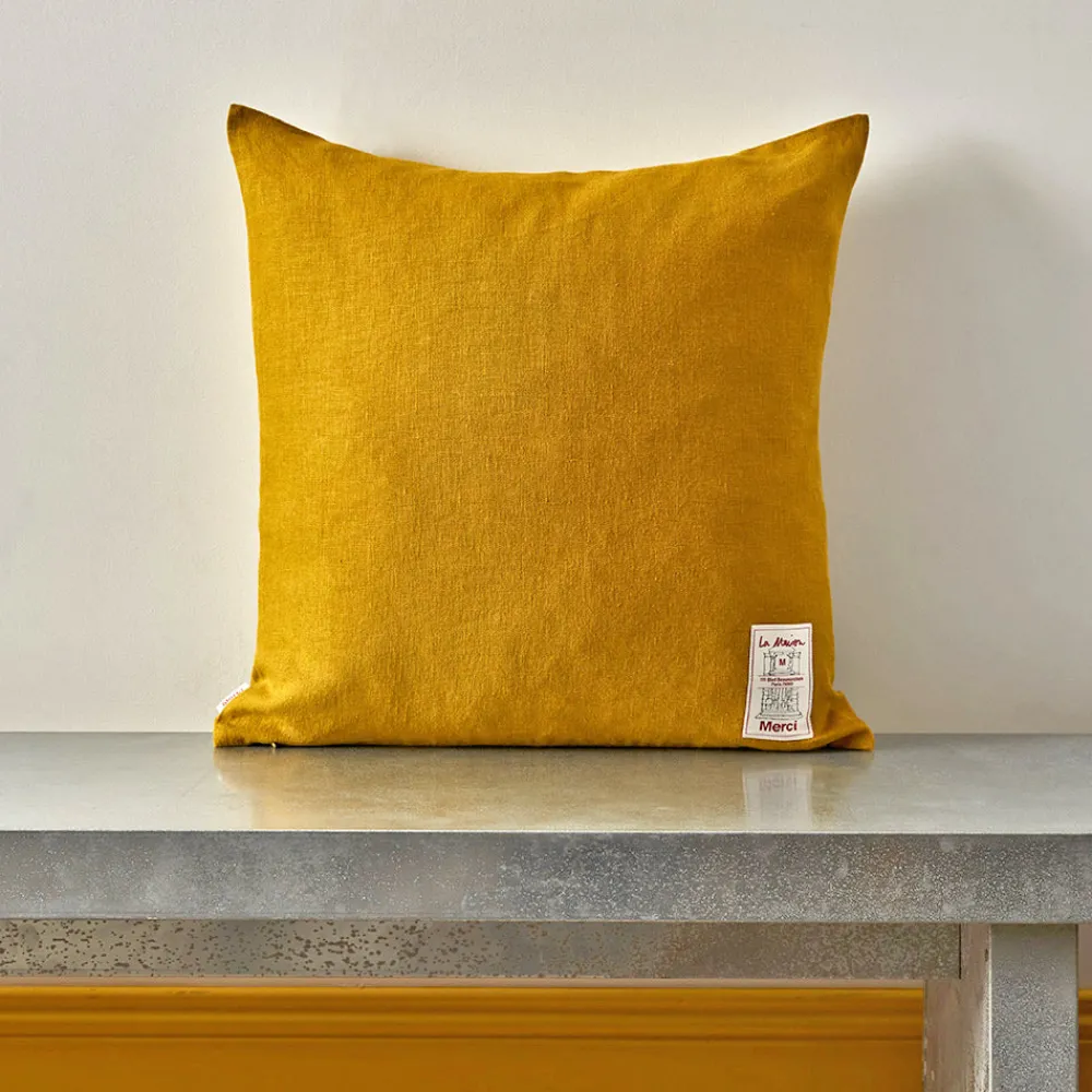 200 LINTEX Coussin épais en lin - Uni Olive