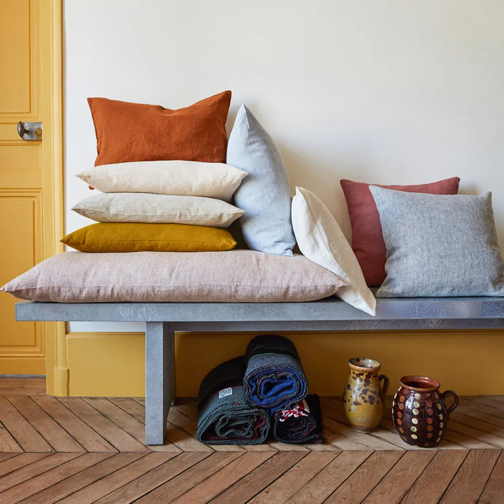 200 LINTEX Coussin épais en lin - Uni Olive