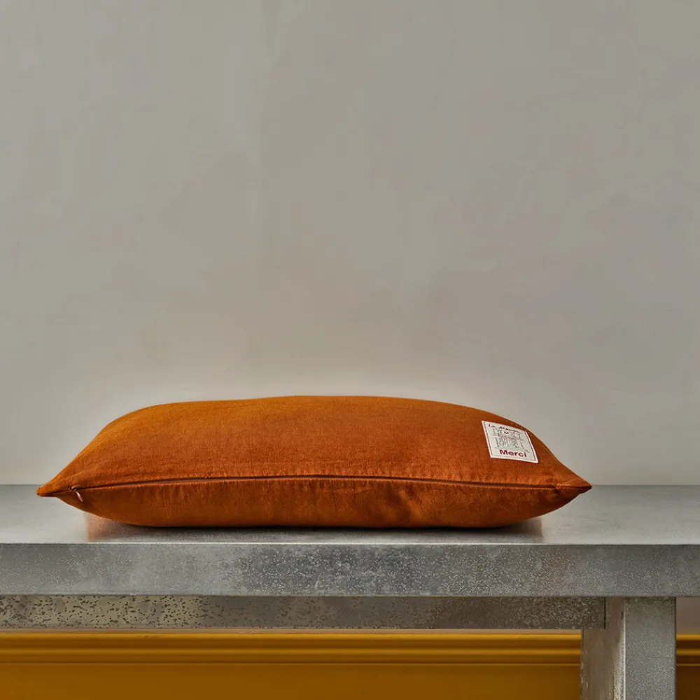 200 LINTEX Coussin épais en lin - Uni Brique de Sienne