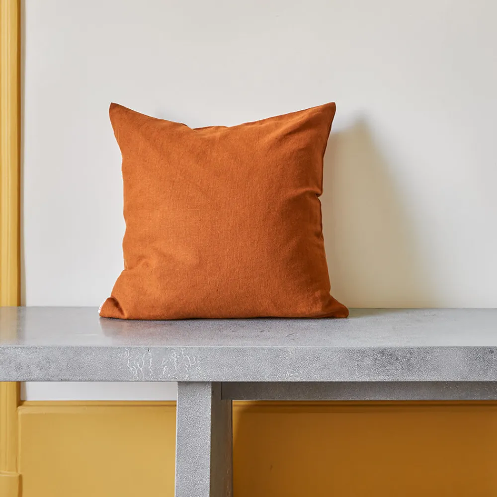 200 LINTEX Coussin épais en lin - Uni Brique de Sienne