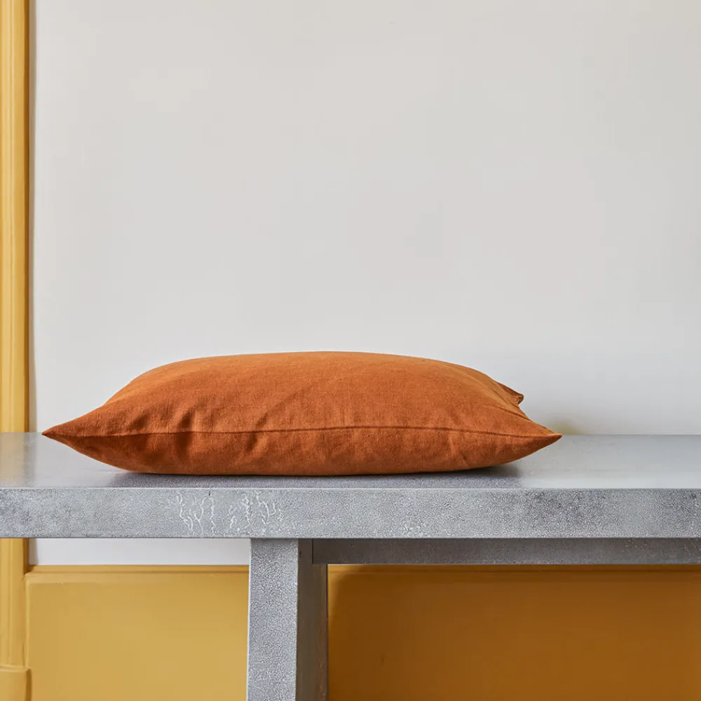200 LINTEX Coussin épais en lin - Uni Brique de Sienne