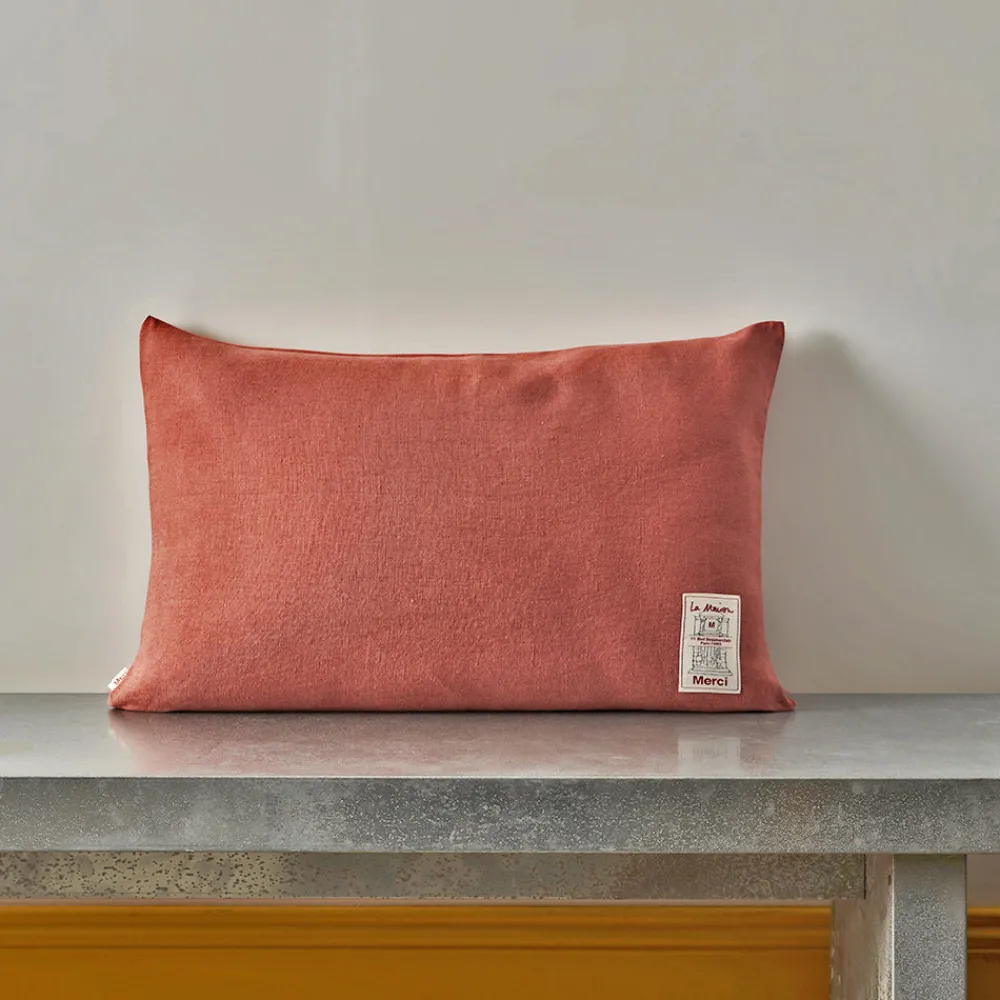 200 LINTEX Coussin épais en lin - Uni Rose