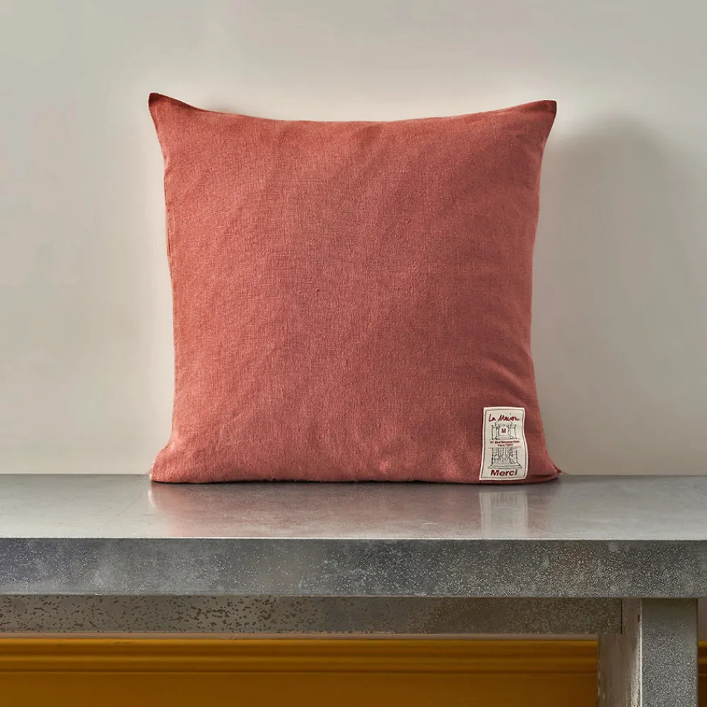 200 LINTEX Coussin épais en lin - Uni Rose