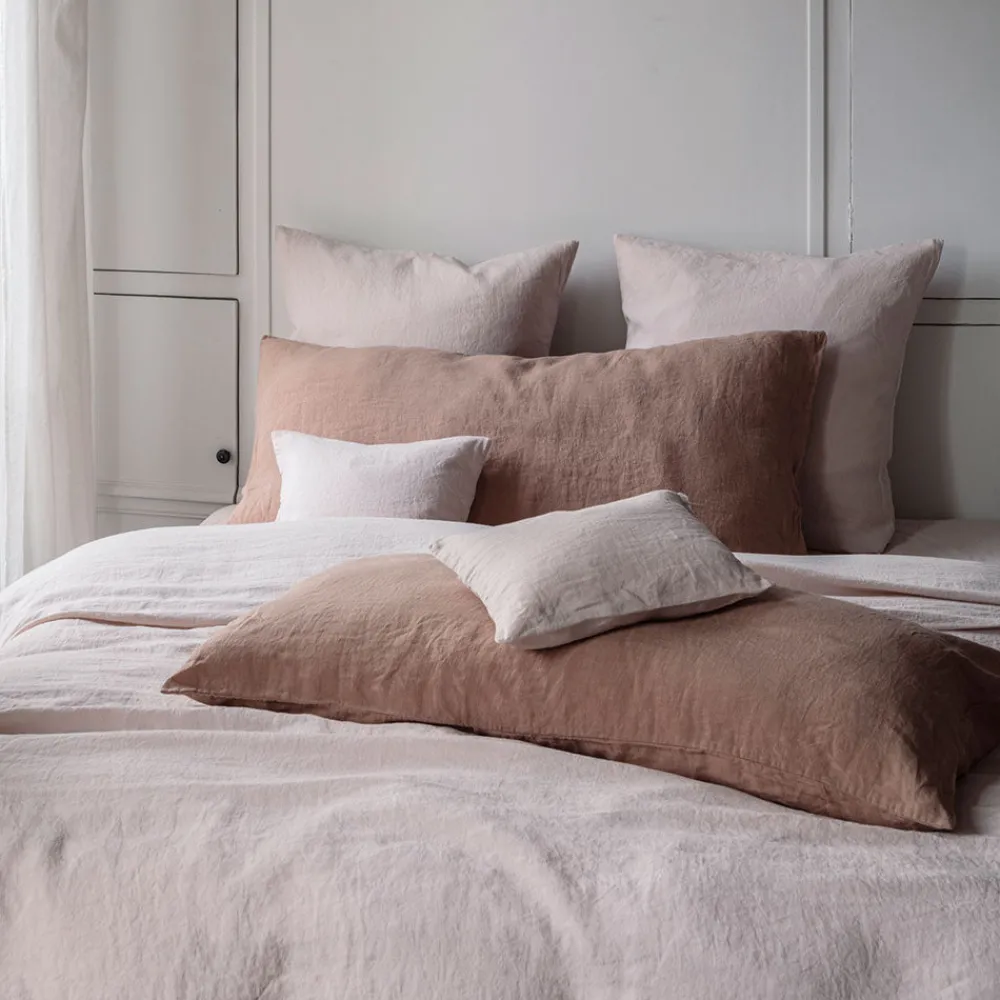 200 LINTEX Coussin rectangle en lin lavé - Rose Argile