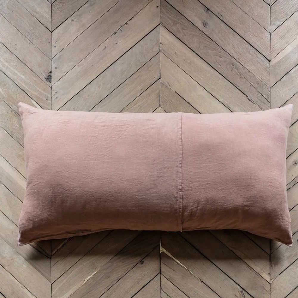 200 LINTEX Coussin rectangle en lin lavé - Rose Argile