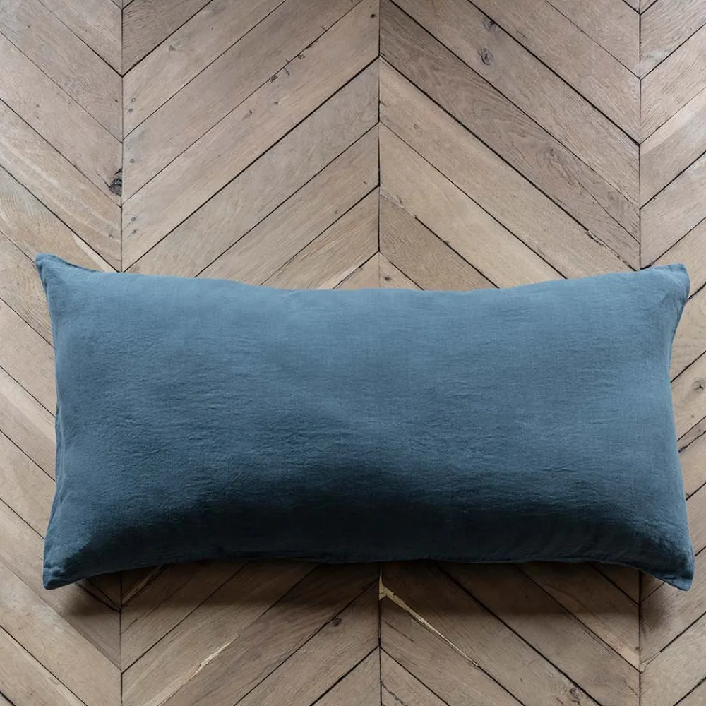 200 LINTEX Coussin rectangle en lin lavé - Bleu Pétrole