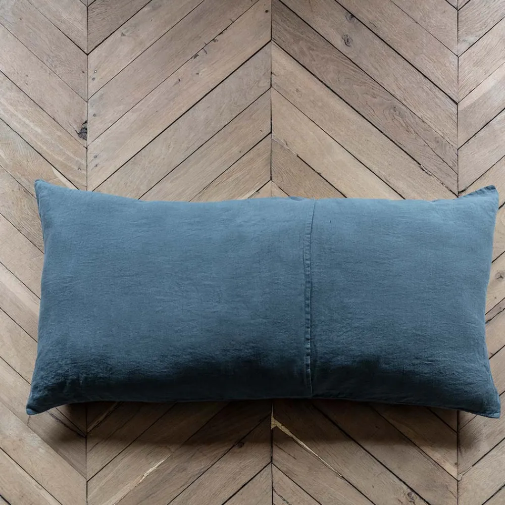 200 LINTEX Coussin rectangle en lin lavé - Bleu Pétrole