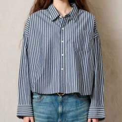 Women Denimist - Chemise Rayure Courte - Marine