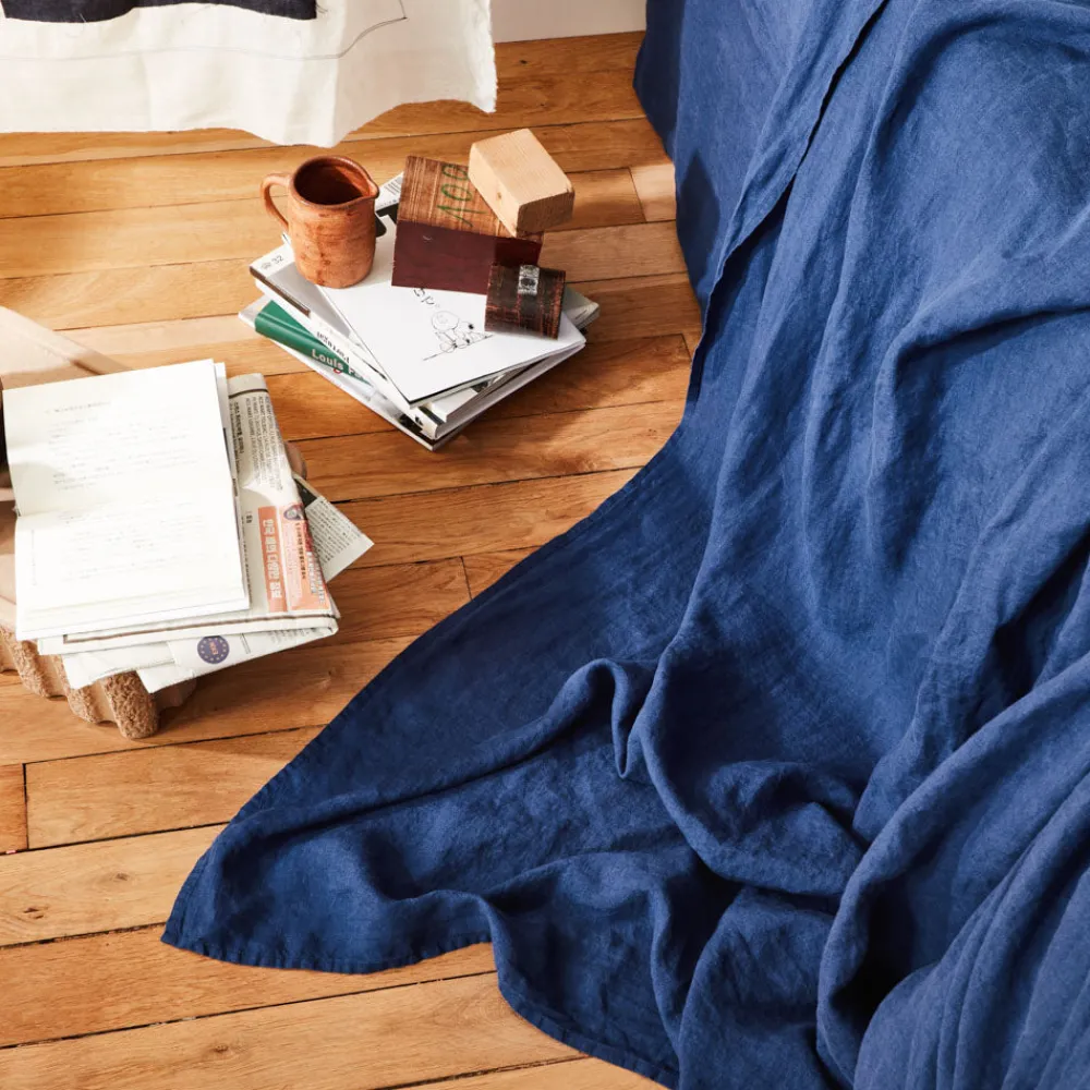 200 LINTEX Drap plat en lin lavé - Bleu Shibori