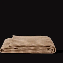 200 LINTEX Drap plat en lin lavé - Carreaux Brun Cha Iro
