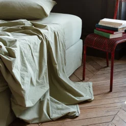 1700 COTEX Drap plat en percale de coton - Vert Lichen