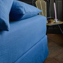2100 GAZEX Drap-housse en gaze de coton - Bleu Pompidou