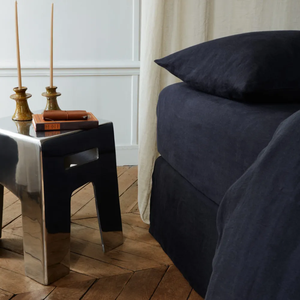 200 LINTEX Drap-housse en lin lavé - Bleu Encre