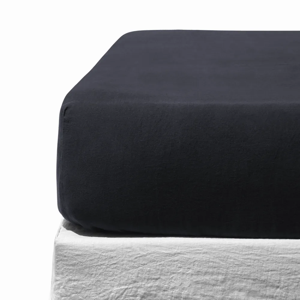 200 LINTEX Drap-housse en lin lavé - Bleu Encre