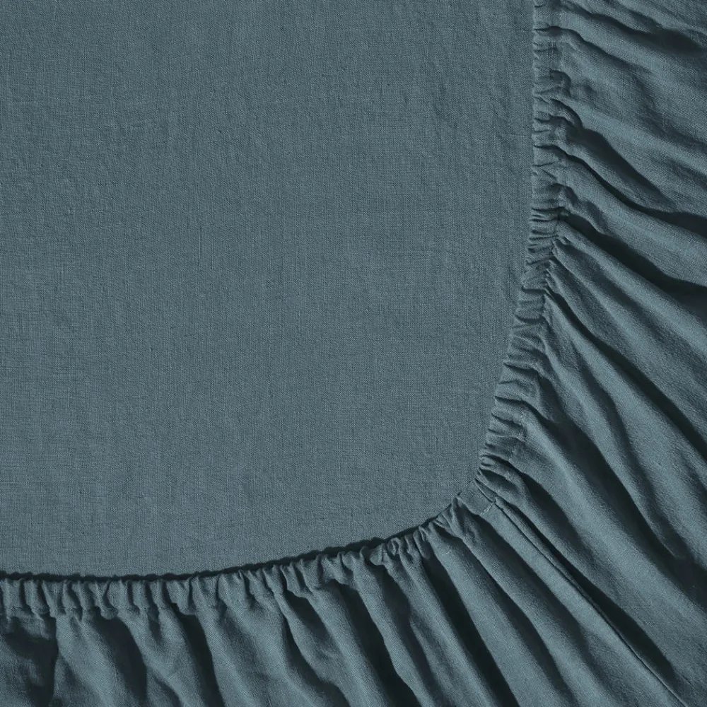200 LINTEX Drap-housse en lin lavé - Bleu Pétrole