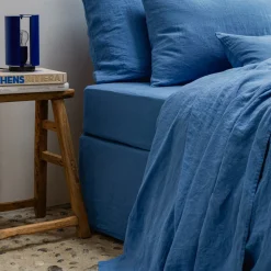 200 LINTEX Drap-housse en lin lavé - Bleu Paros
