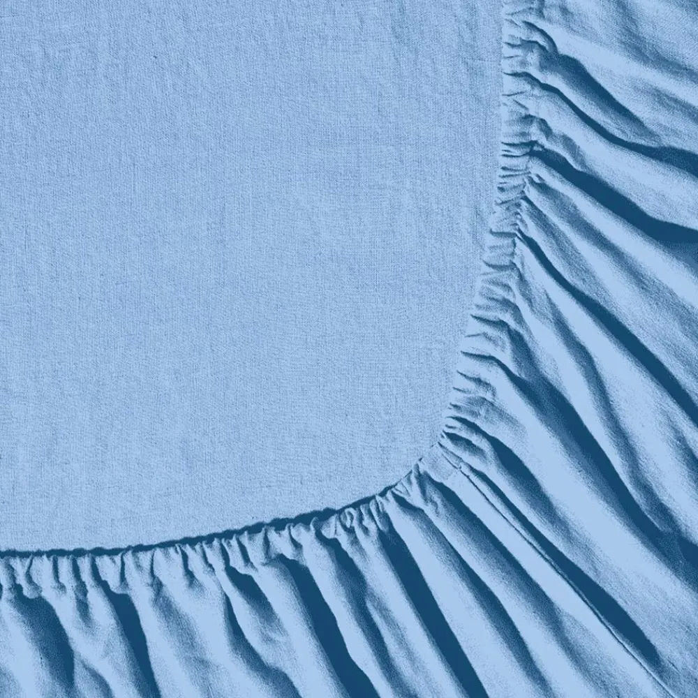 200 LINTEX Drap-housse en lin lavé - Bleu Tyrrhénien