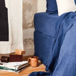 200 LINTEX Drap-housse en lin lavé - Bleu Shibori