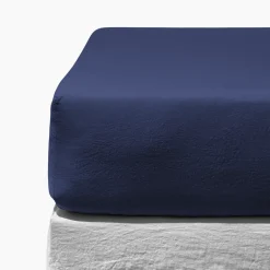 200 LINTEX Drap-housse en lin lavé - Bleu Shibori