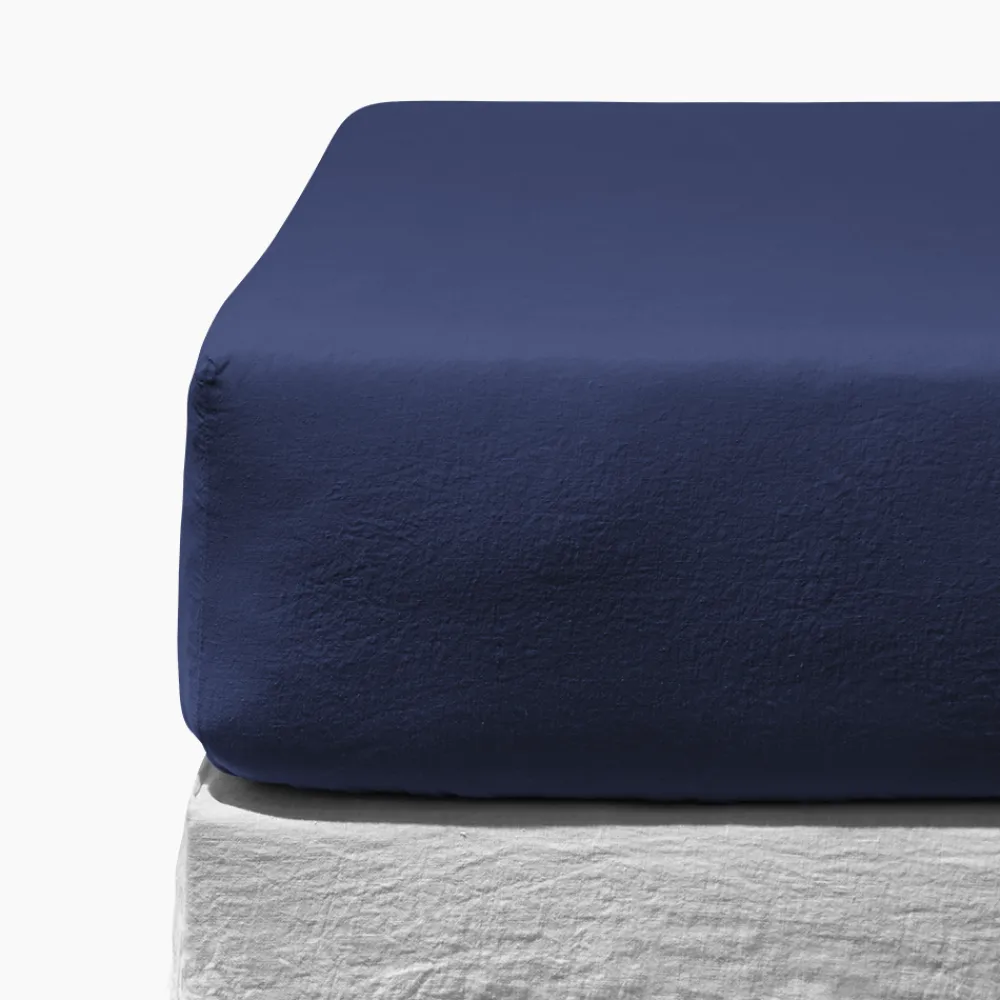 200 LINTEX Drap-housse en lin lavé - Bleu Shibori