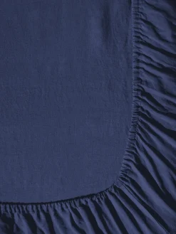 200 LINTEX Drap-housse en lin lavé - Bleu Shibori