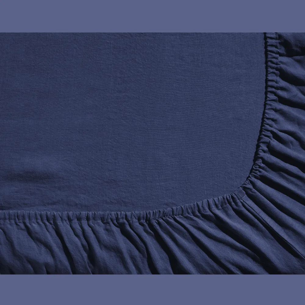 200 LINTEX Drap-housse en lin lavé - Bleu Shibori