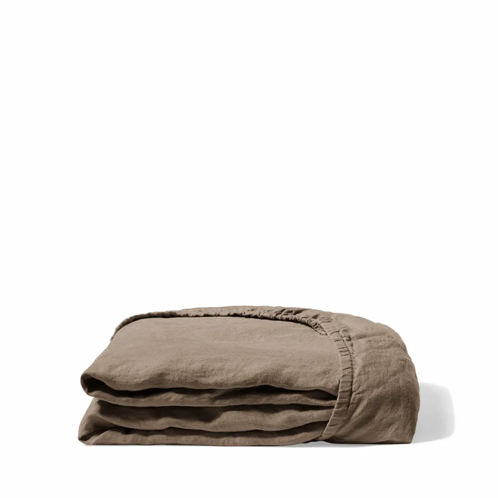 200 LINTEX Drap-housse en lin lavé - Brun Cha Iro