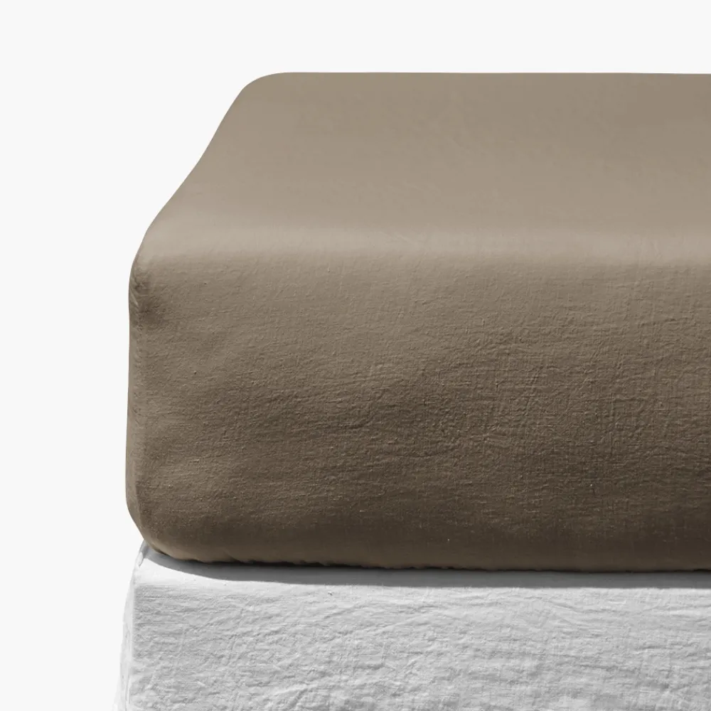 200 LINTEX Drap-housse en lin lavé - Brun Cha Iro