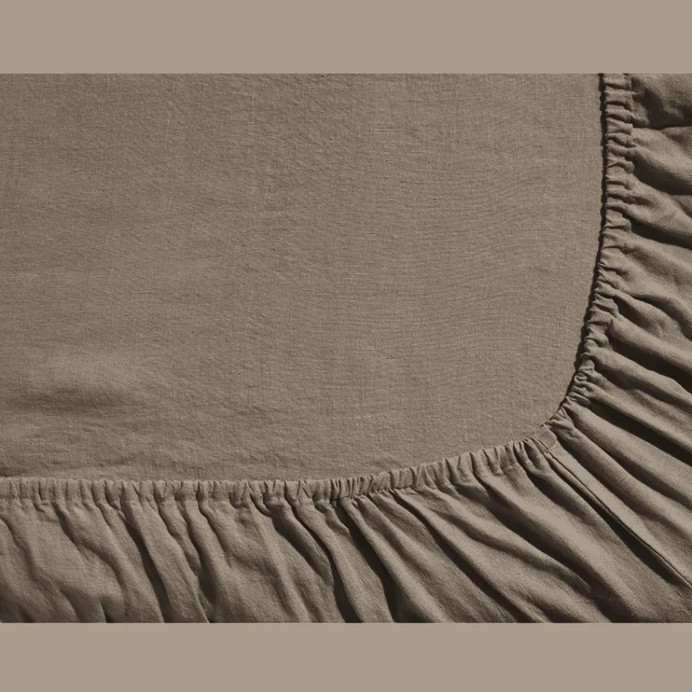200 LINTEX Drap-housse en lin lavé - Brun Cha Iro
