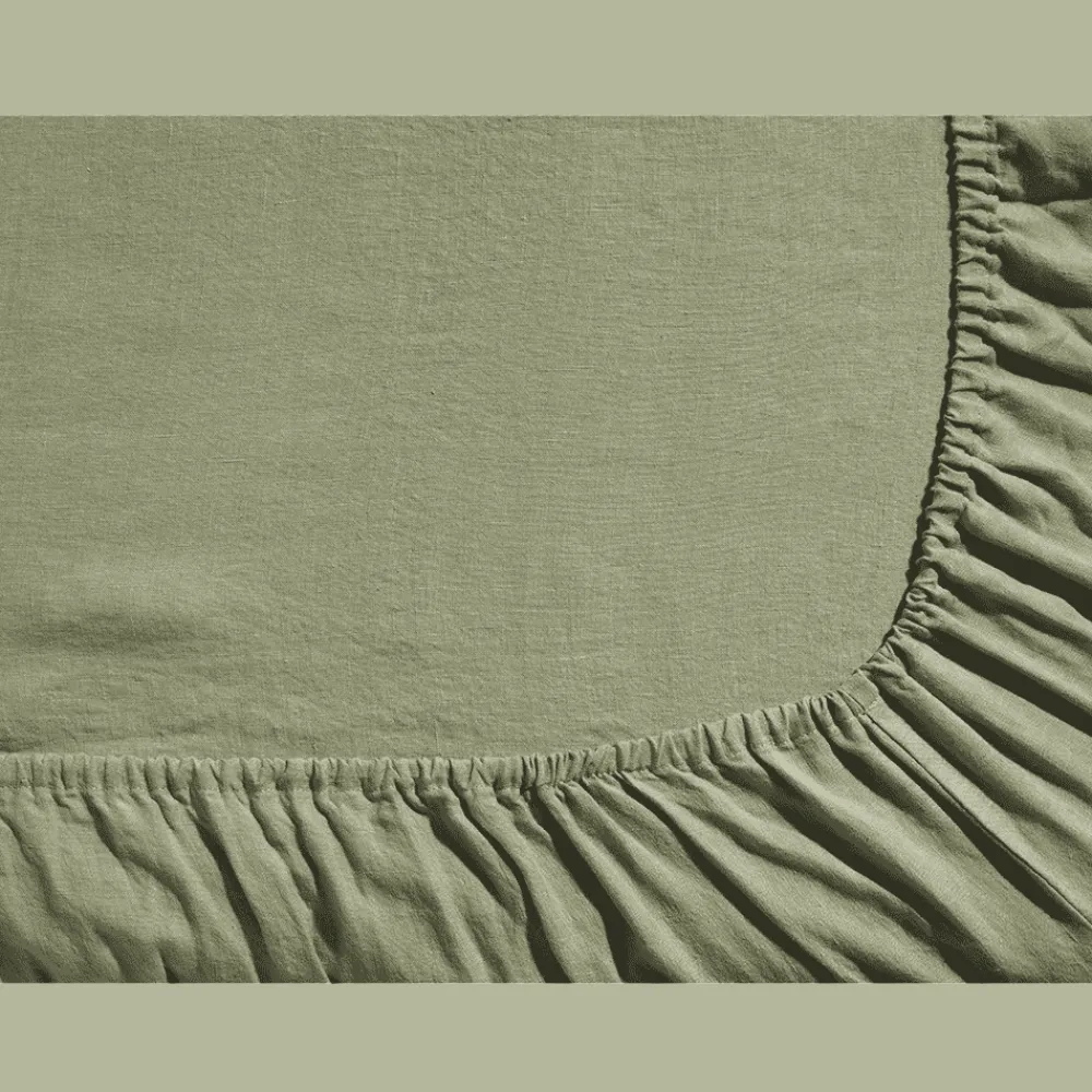 200 LINTEX Drap-housse en lin lavé - Vert Komorebi