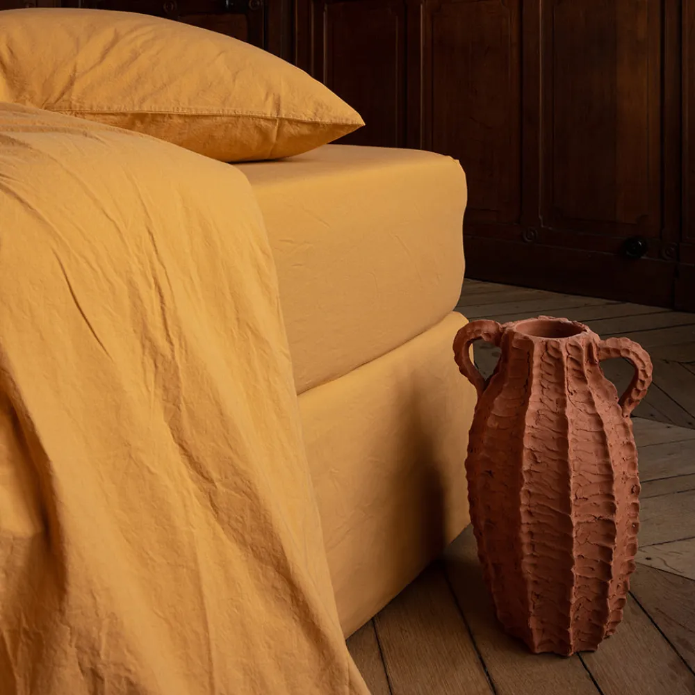 1700 COTEX Drap-housse en percale de coton - Jaune Safran