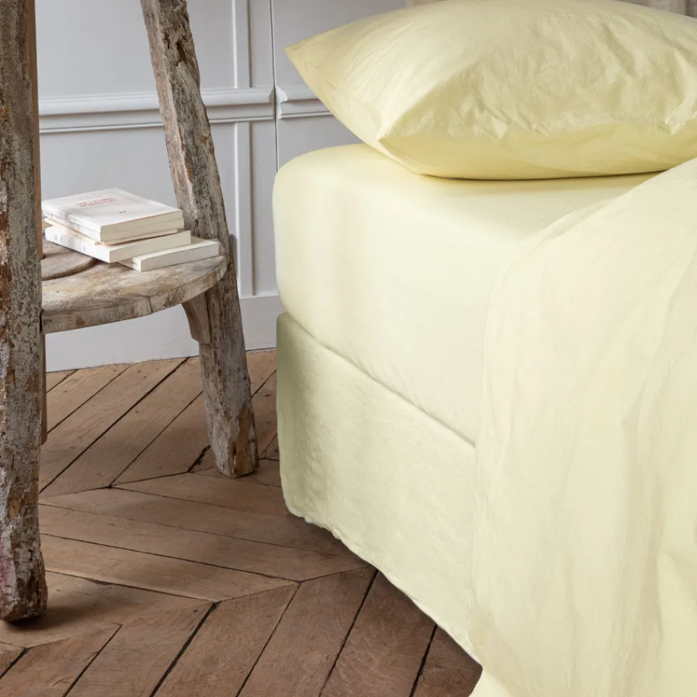 1700 COTEX Drap-housse en percale de coton - Jaune Yuzu