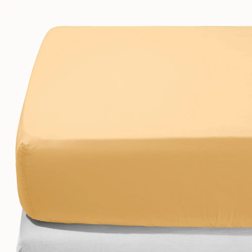 1700 COTEX Drap-housse en percale de coton - Jaune Orge